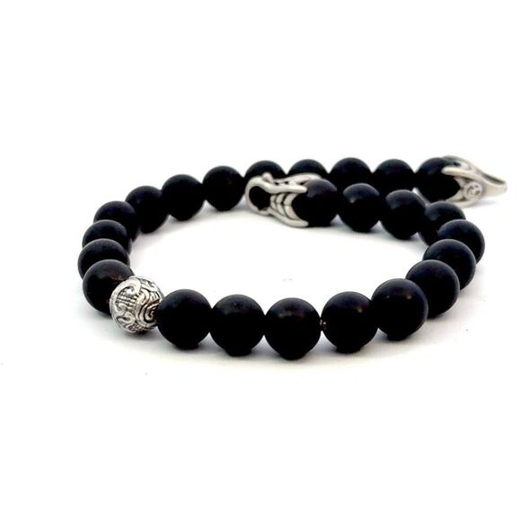 David Yurman Estate Matte Onyx Carved Prayer Beads Bracelet 8.5" Silver DY533 - Picture 9 of 12